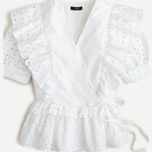 J Crew Size Medium NWT Ruffle Wrap Top in White Eyelet